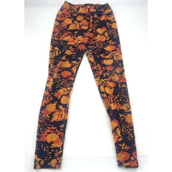 Lularoe Leggings Women One Size OS 2-10 Navy Blue Orange Floral Stretchy Comfort - Picture 1 of 10